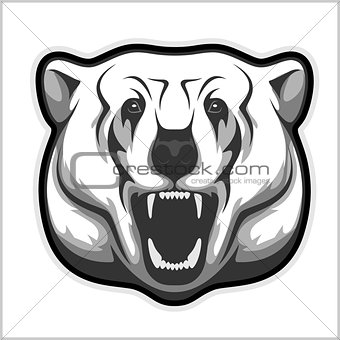 polar bear head - black and white vector illustration