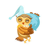 Owl Sleeping Cute Cartoon Character Emoji With Forest Bird Showing Human Emotions And Behavior