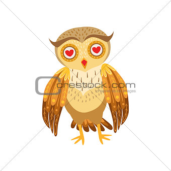 Owl In Love Cute Cartoon Character Emoji With Forest Bird Showing Human Emotions And Behavior