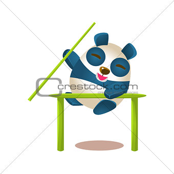Cute Panda Activity Illustration With Humanized Cartoon Bear Character Jumping A Barrier With A Pole