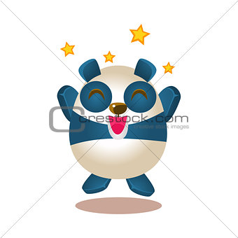 Cute Panda Activity Illustration With Humanized Cartoon Bear Character Jumping Excited And Ecstatic