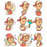 Boy In Cap And College Jacket Collection Of Hand Drawn Emoticon Cool Outlined Portraits