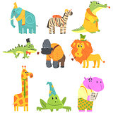 African Animals With Human Attributes And Clothing Set Of Comic Cartoon Characters