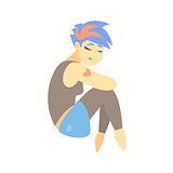 Sad Teenage Girl With Tattoo Feeling Blue, Part Of Depressed Female Cartoon Characters Series