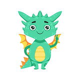 Little Anime Style Baby Dragon Smiling And Showing Peace Gesture Cartoon Character Emoji Illustration