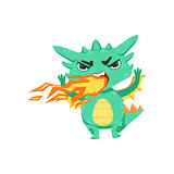 Little Anime Style Baby Dragon Pissed Off Breathing Fire Cartoon Character Emoji Illustration