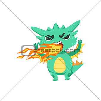 Little Anime Style Baby Dragon Pissed Off Breathing Fire Cartoon Character Emoji Illustration