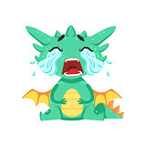 Little Anime Style Baby Dragon Crying Out Loud With Streams Of Tears Cartoon Character Emoji Illustration