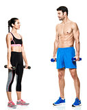couple man and woman fitness exercises isolated