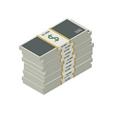 Large stack money in a pack, vector illustration.