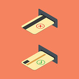 How to insert credit card into the ATM, vector illustration.