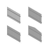 A set of isometric spans wooden fences, vector illustration.