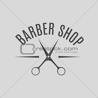 Grey emblem barber shop, vector illustration.