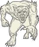 Werewolf Monster Running Mono Line