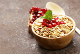 Natural wholegrain muesli with pomegranate for a healthy breakfast