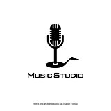 Music record studio logo. Microphone and note vector icon.