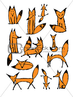 Cute fox sketch, collection for your design