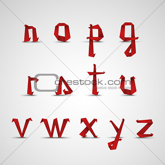 Alphabet with small red folded paper letters template