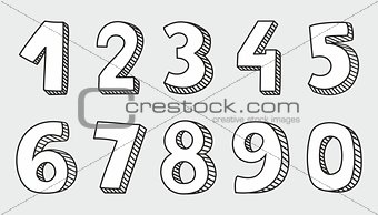 Hand drawn vector white numbers