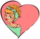 Pretty woman head on background of heart shape
