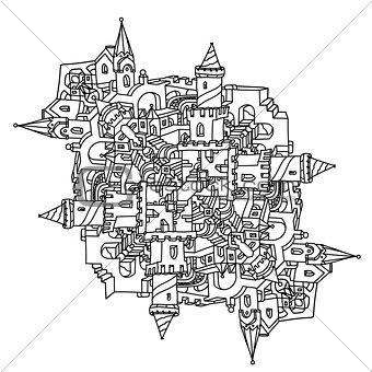 Vector zen art illustration. outline city