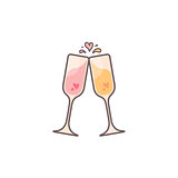 Champagne glasses with hearts inside.