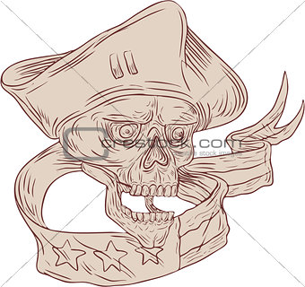 Skull Patriot Ribbon Flag Drawing