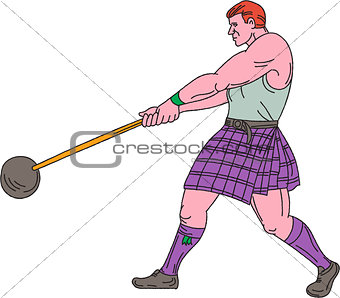 Weight Throw Highland Games Athlete Drawing