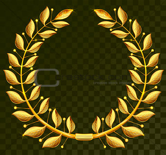 Golden laurel wreath on dark transparent background