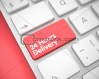 Inscription 24 Hours Delivery on Red Keyboard Keypad. 3D.