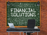 Chalkboard on the Office Wall with Financial Solutions Concept. 3D.
