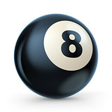 Black pool game ball with number 8. 3D