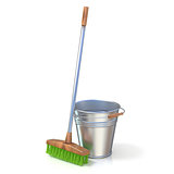 Cleaning equipment. Bucket and mop. 3D