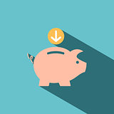 Piggy bank icon on blue background
