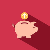 Piggy bank icon on red background