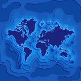 Map with continents and mainlands among oceans