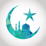 Colorful mosaic design - Mosque and Big Crescent moon, blue color