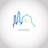 Colorful line design - blue gradation mosque and crescent moon