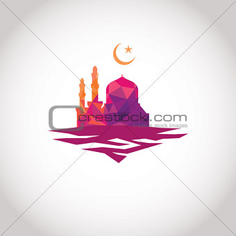Colorful mosaic design - Mosque and Crescent moon, red mosaic