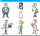 people with technology cartoon set