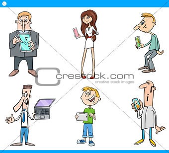 people with technology cartoon set