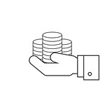 Coins on hands line icon