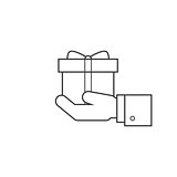 Gift box in hand line icon