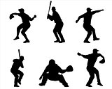 Six baseball player silhouettes
