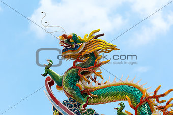Chinese Dragon on Temple Rooftop