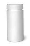 White plastic bottle for vitamins with lid closed