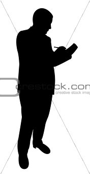 man standing and taking note, silhouette vector