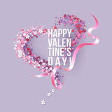 Valentines Day card with pink flowers heart shaped