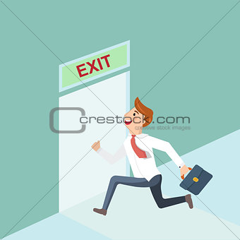 Businessman runs to exit door in the office