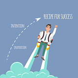 Flying businessman with jetpack